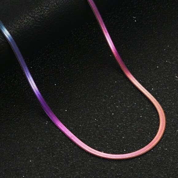 NWT Titanium Rainbow Stainless Steel 3mm Herringbone Snake Chain 18” - Picture 1 of 13